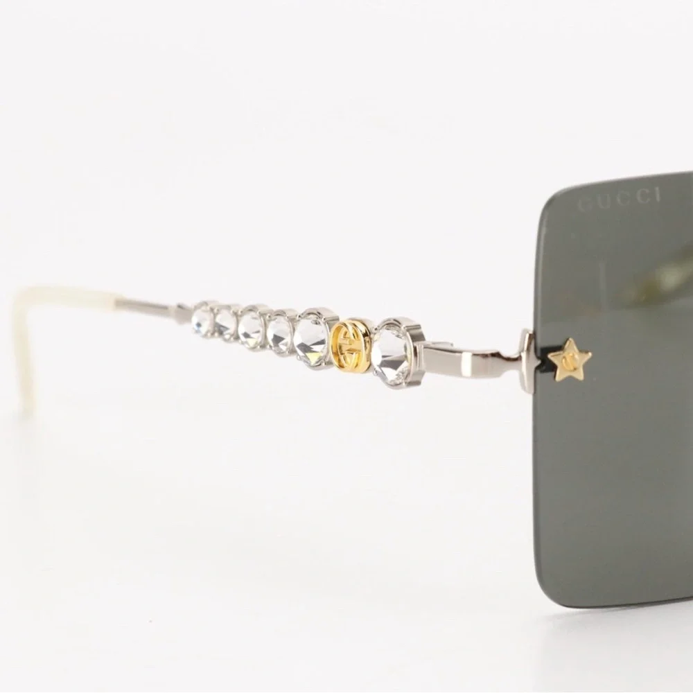 Gucci Square Sunglasses with Star Stud and Rhinestone Details with Case